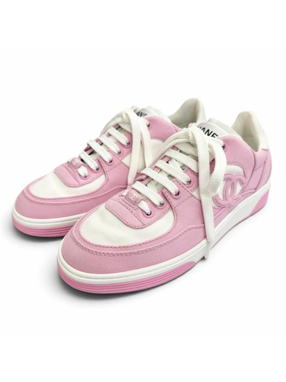Chanel Canvas Leather CC Logo Bicolor Sneakers Pink White